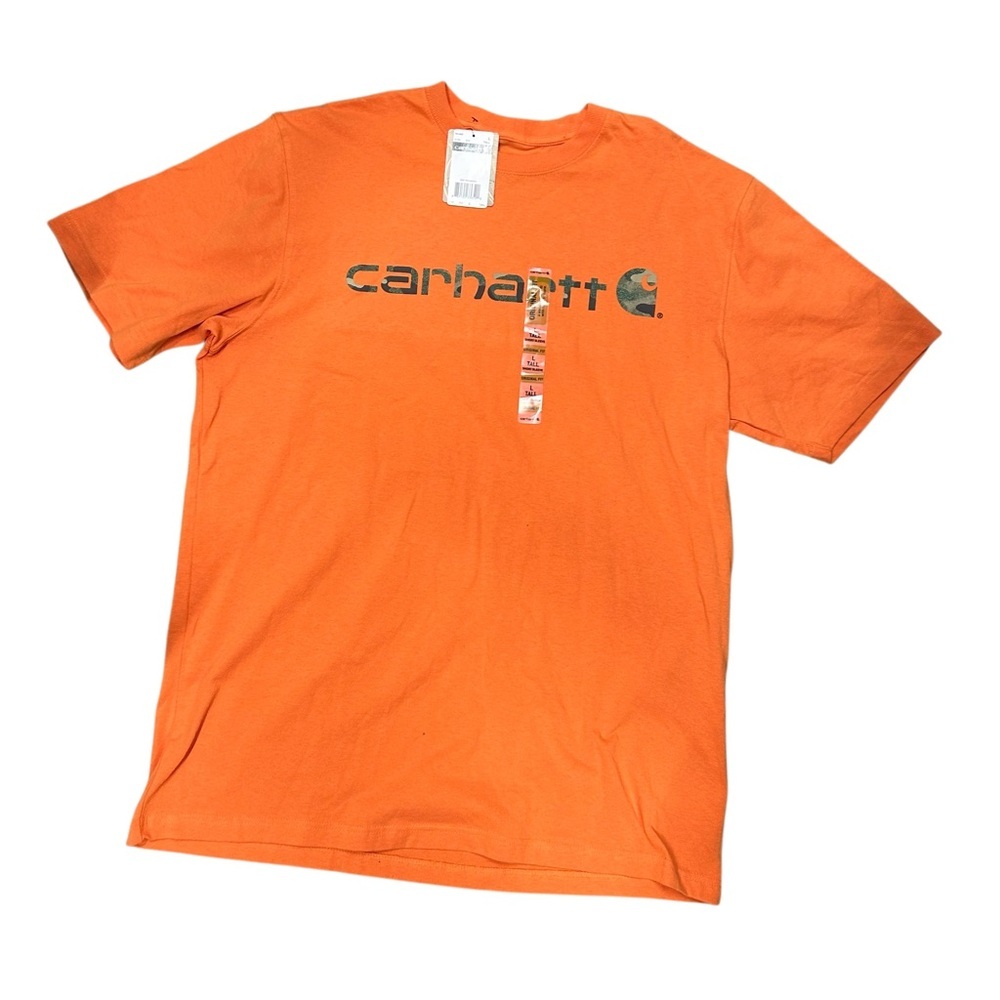 Carharrt Logo T-Shirt Menβsβ Large Tall Orange Camo Logo Short Sleeve NWT